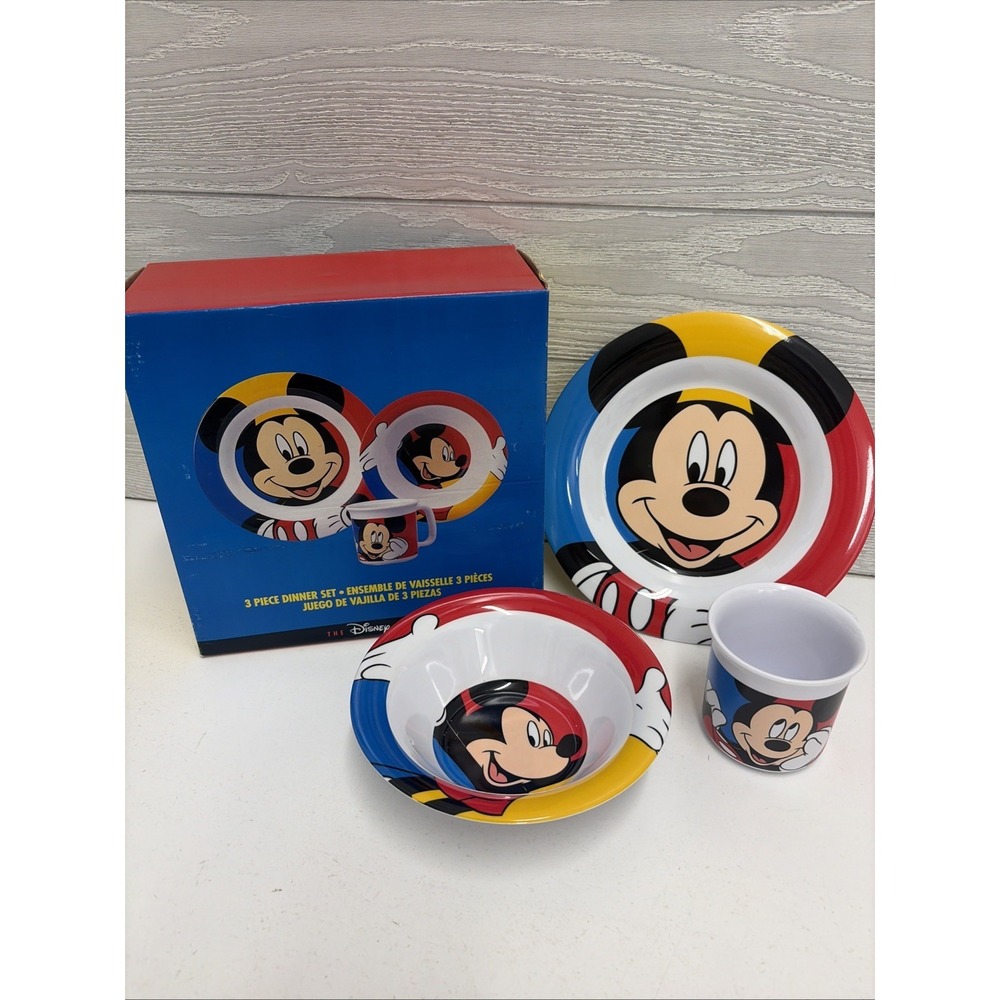 Vintage Vtg 90s Disney Store Mickey Mouse Plate Bowl Cup Melamine Dinner Set NEW